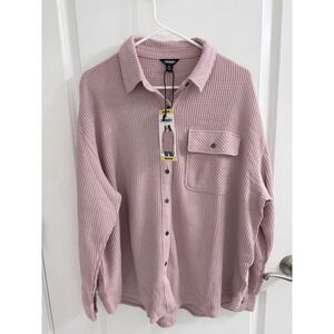 Buffalo Womens Waffle Knit Button Down Shirt Pink Medium NWT